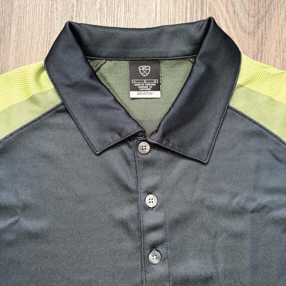 Nike Dri Fit UV Men's Golf Polo Shirt Size L Black Green Short Sleeve